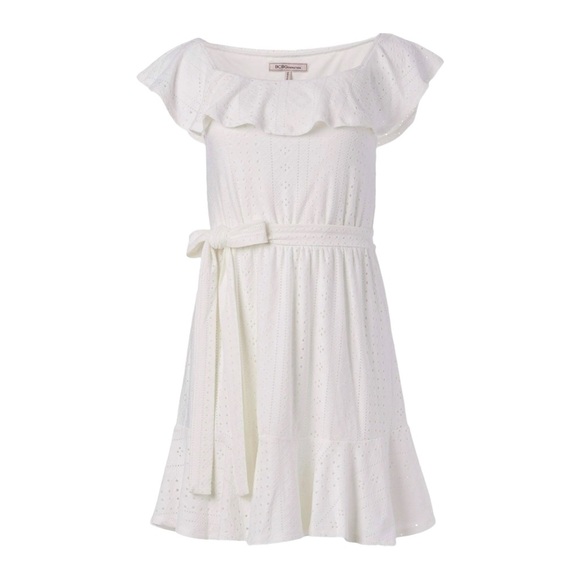 BCBGeneration Ruffled Off Shoulder Eyelet Mini Dress Womens Sz M Cottage White - Picture 8 of 11